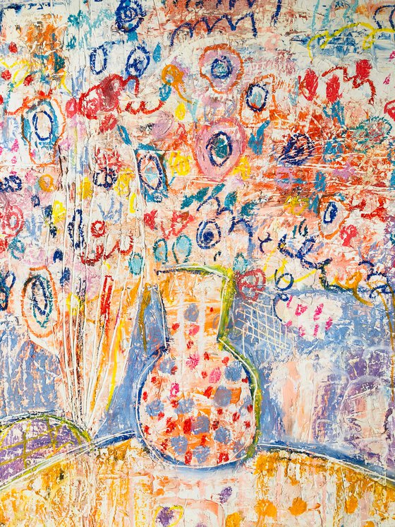 Cheerful still life with flower vase