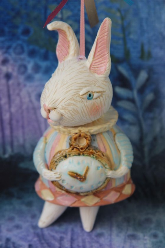 Little rabbit in harlequin dress. Hanging sculpture, bell doll by Elya Yalonetski