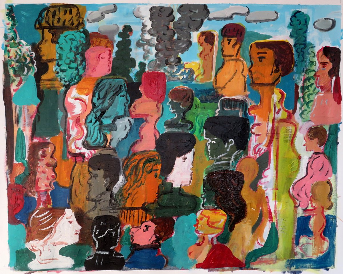 Urban And Pop Portrait Painting By Stephen Abela, 31 X 25", Faces And Shapes, Original Artwork