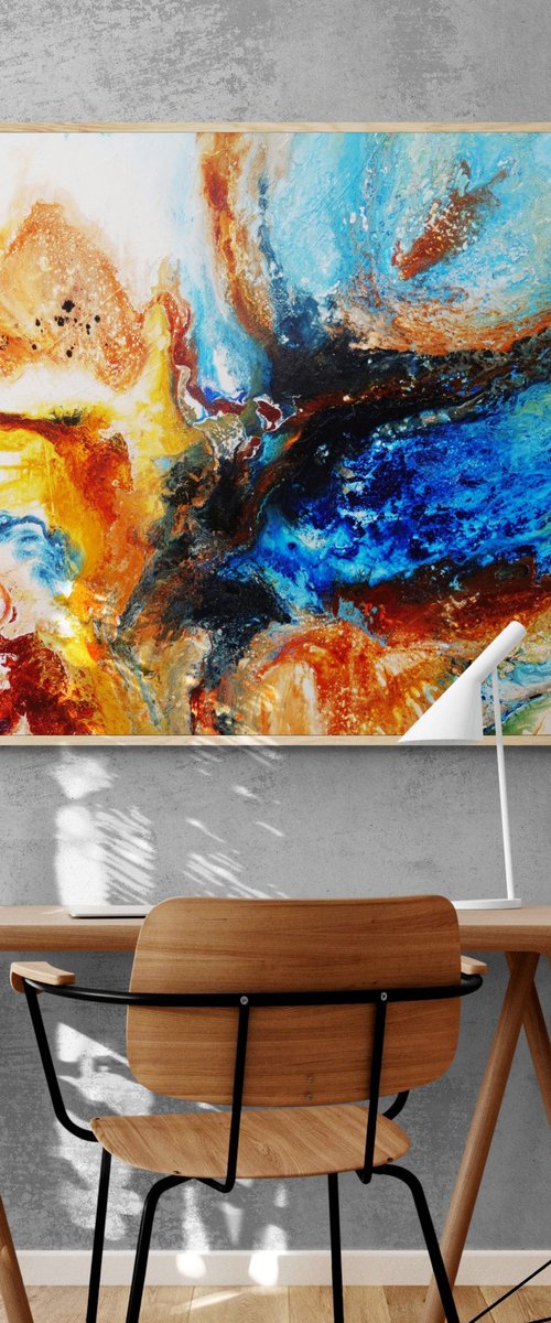 Australian Delta 120cm x 120cm Blue Rust Sienna Textured Abstract Art by Franko