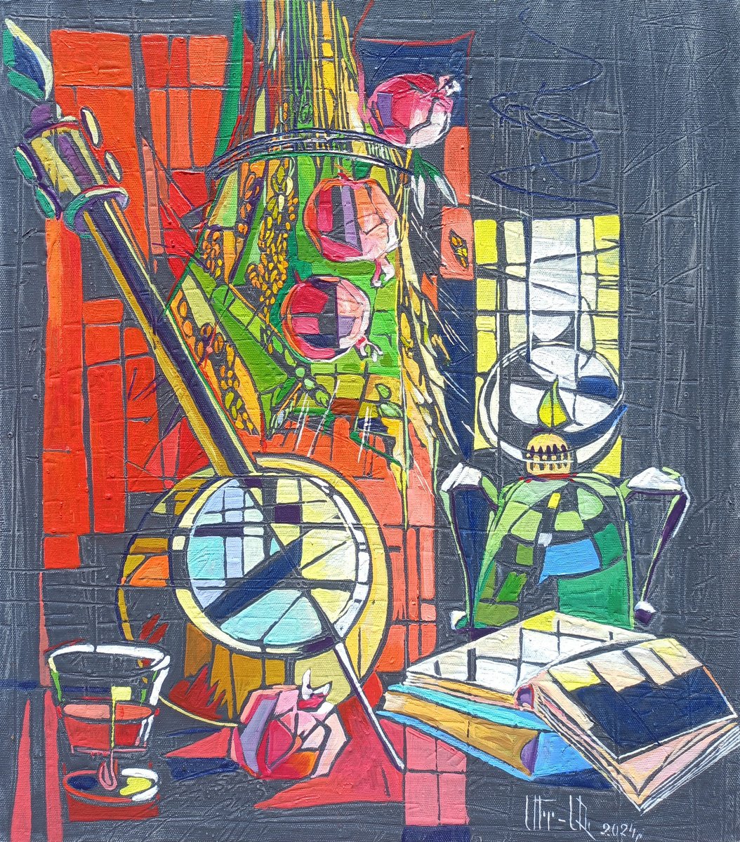 Impressionistic Still Life Oil Painting By Anahit Mirijanyan, 14 X 17, Still Life With Armenian Instrument, Original Artwork