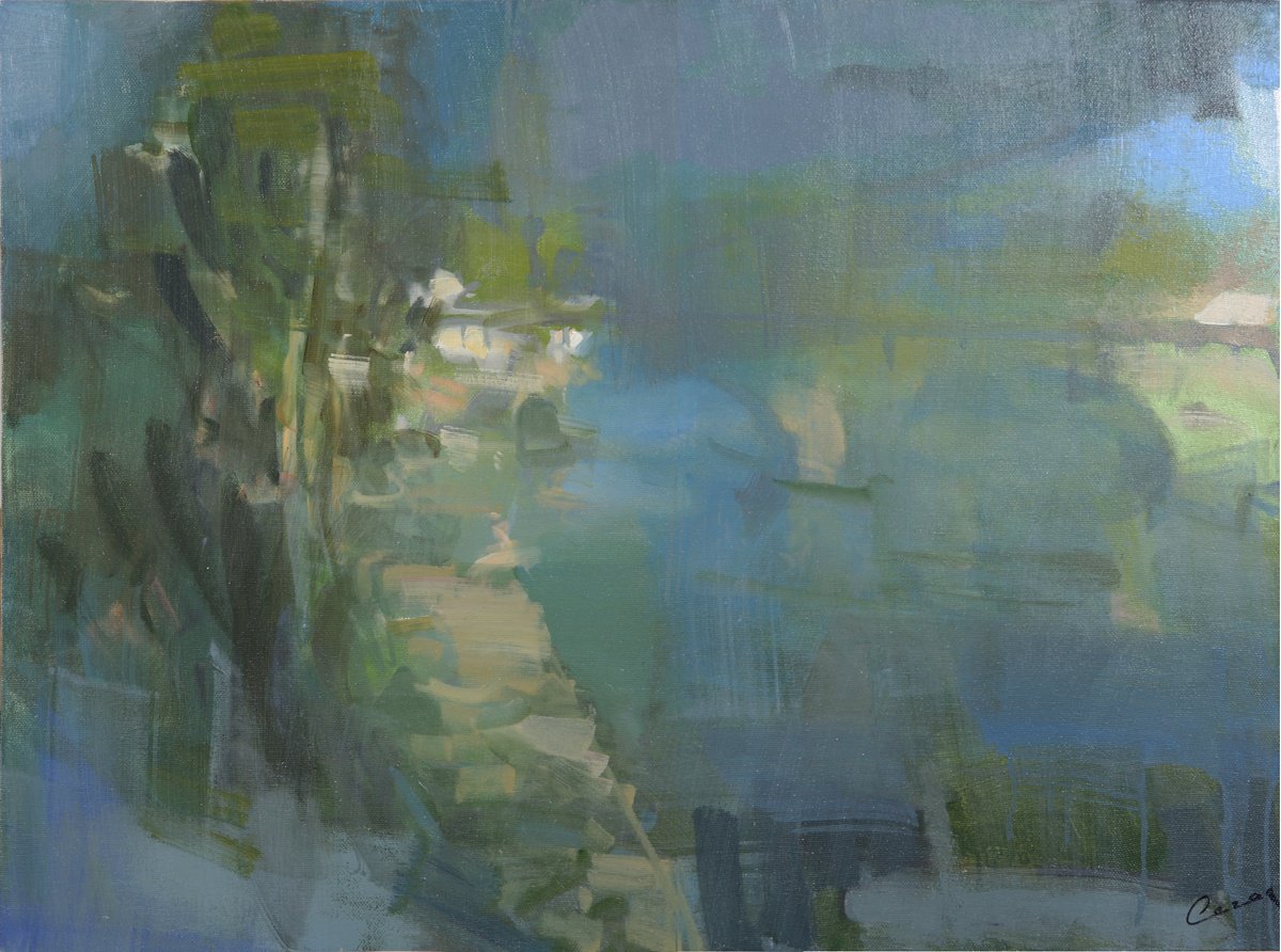 Expressive Abstract Oil Painting By Eugene Segal, 31 X 24, In The Fog, Original Artwork