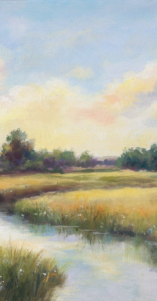 River at sunrise in soft tones by Lucia Verdejo