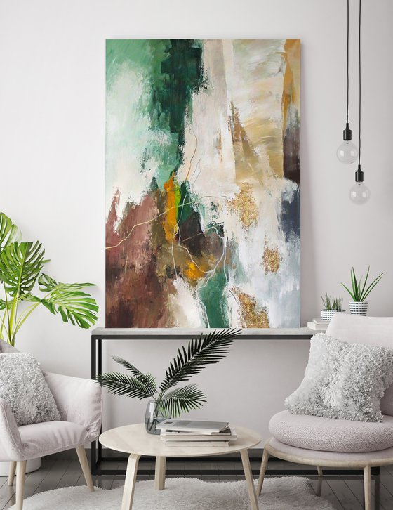 "Green Glory 2" Green brown abstract art