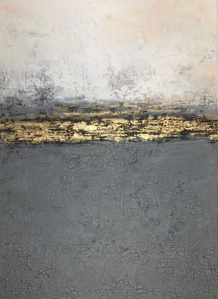 Organic Abstract Acrylic Painting By Viacheslav Zaykin, 28 X 39", Horizons Of Tranquility., Original Artwork