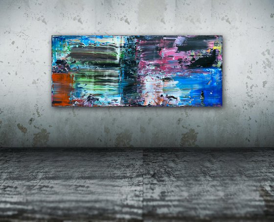 "Quagmire" - FREE USA SHIPPING - Original PMS Abstract Acrylic Painting On Reclaimed, Upcycled Wood - 48" x 20"