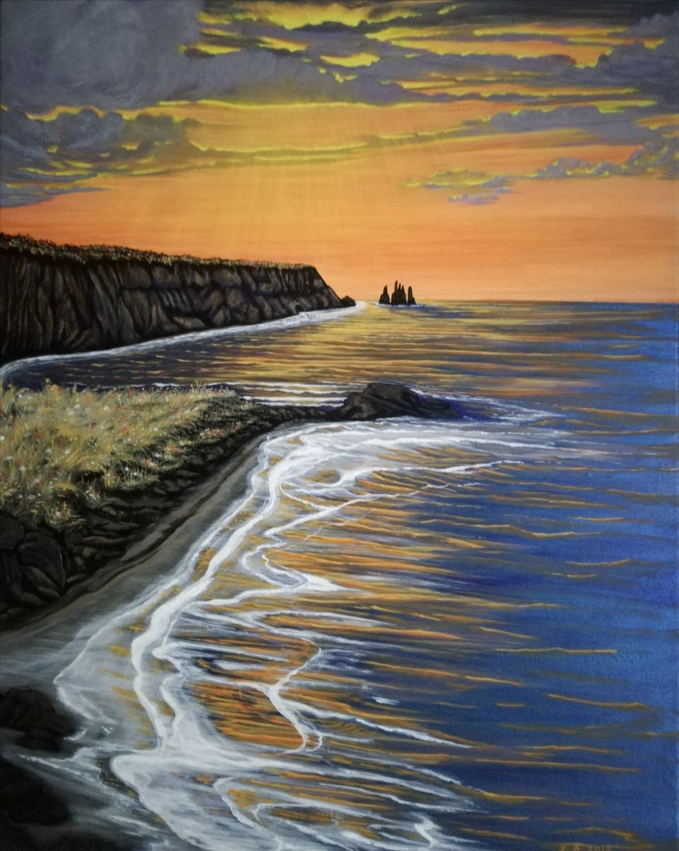 Landscape Acrylic Painting By Zoe Adams, 16 X 20", Smugglers Sunset., Original Artwork