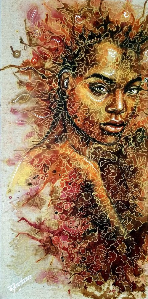 "African Gold "60x30x2cm,original acrylic,painting on canvas , ready to hang by Elena Kraft