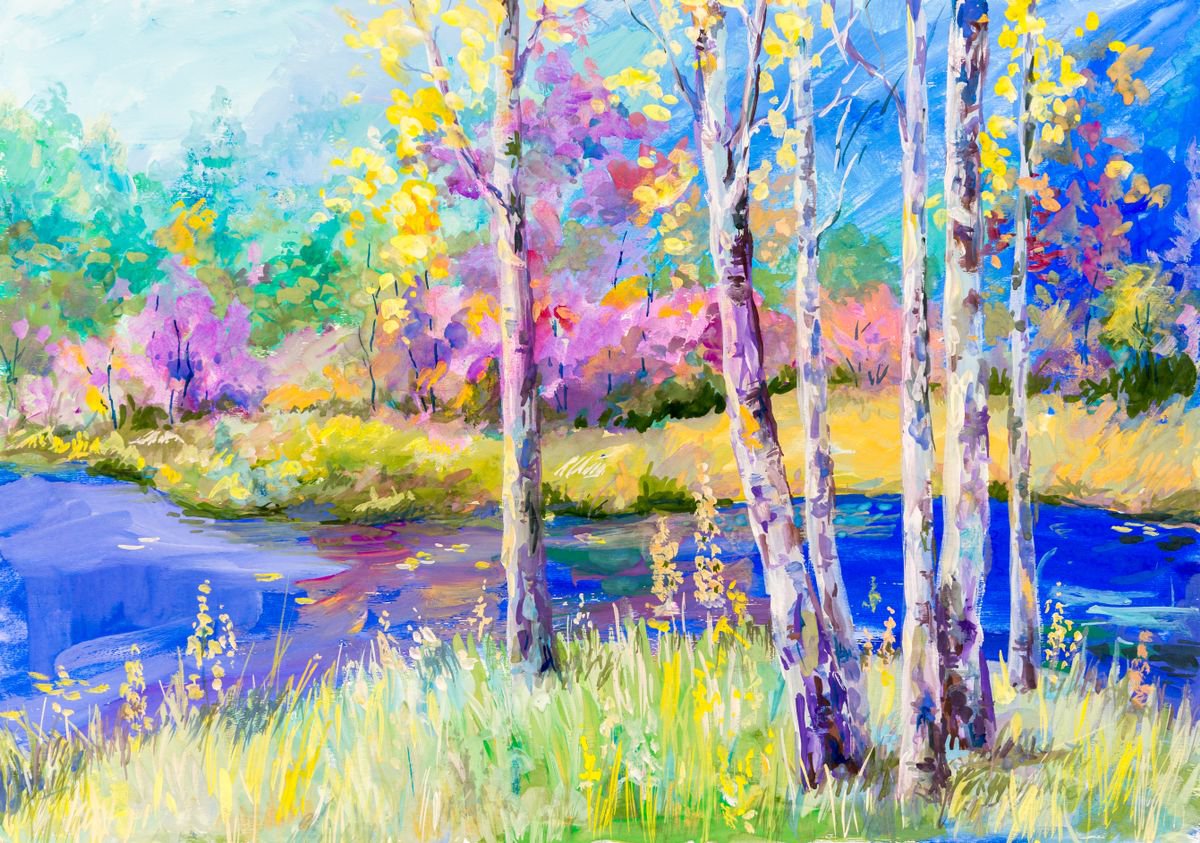 Impressionistic Landscape Painting By Galyna Shevchencko, 16 X 12, Forest River, Original Artwork