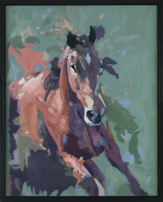 Horse Study 1 - Framed Expressive Oil Painting 17" x 21"