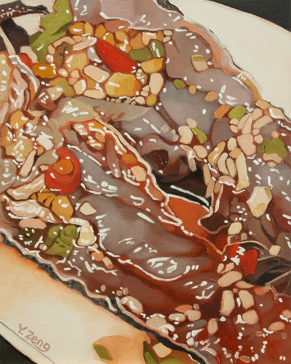 Photorealistic Still Life Oil Painting By Yue Zeng, 8 X 10", Raw Lobster Sashimi, Original Artwork