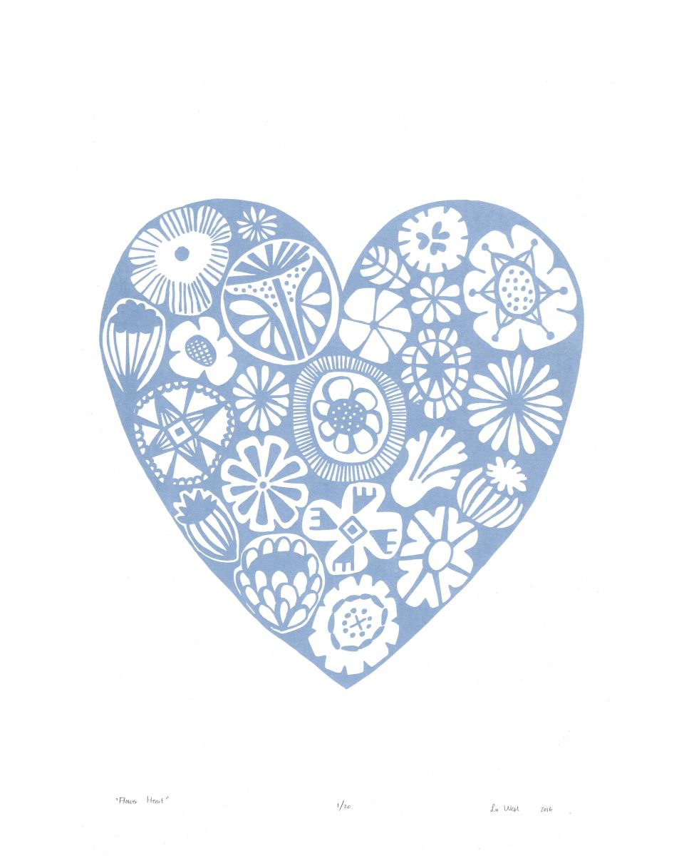 Flower Heart in Serenity - Unframed - FREE Worldwide Delivery by Lu West