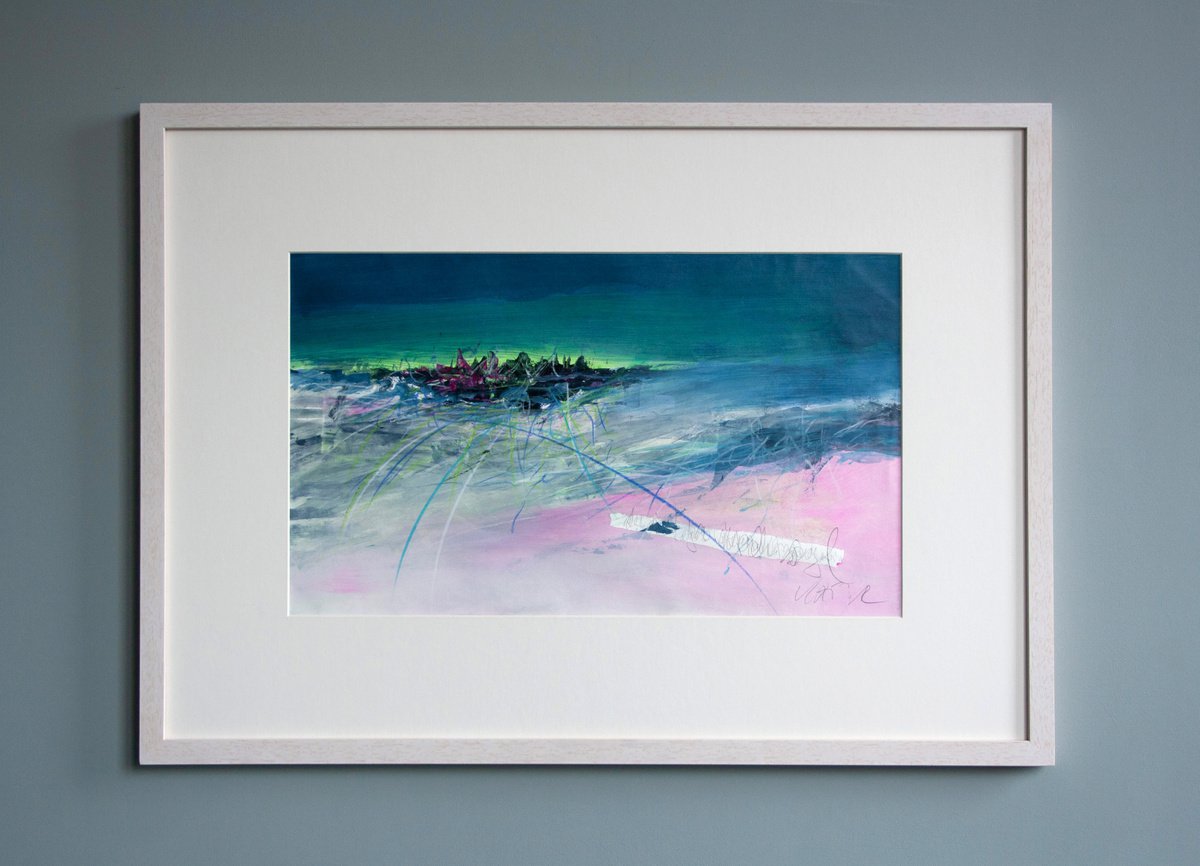 Organic Landscape Painting By Katrin Roth, 29 X 21", Northern Lights 1, Original Artwork