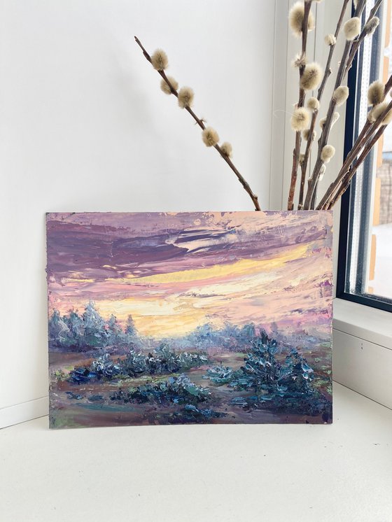 Sunset, small picture, postcard, gift.