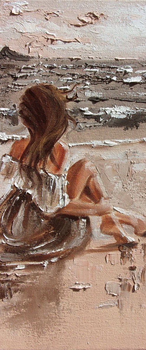 " SILENCE II... " original painting SEA spring palette knife GIFT by Monika Luniak