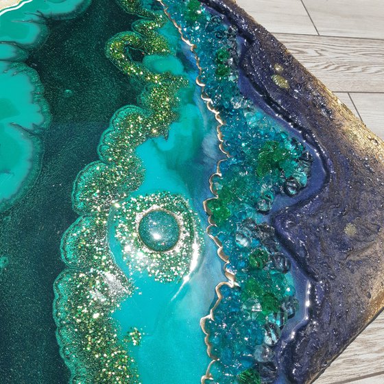 Malachite. 118 x 60 cm  Diptych Geode Art, wall art, Resin art, Resin painting, Modern art