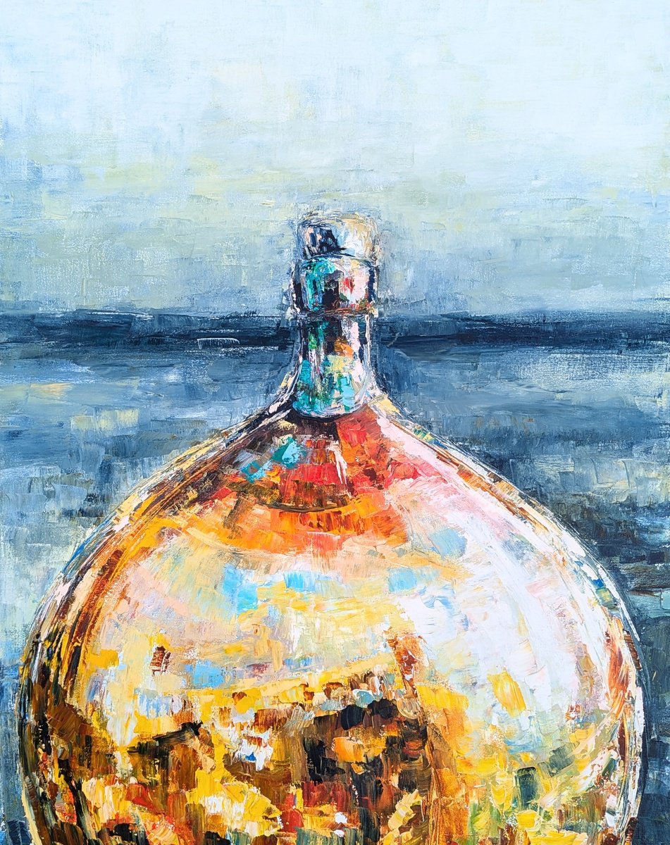 Impressionistic Still Life Oil Painting By Yana Dulger, 24 X 30", "Bright Bottle", Original Artwork
