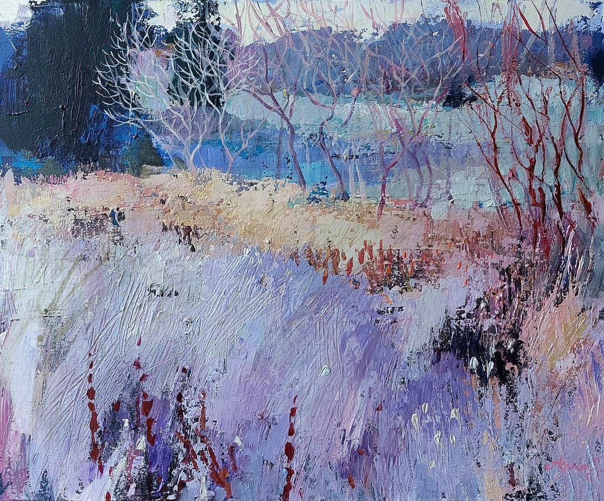 Expressive Landscape Acrylic Painting By Anna Silabrama, 24 X 20, Whispers Of Early Spring, Original Artwork
