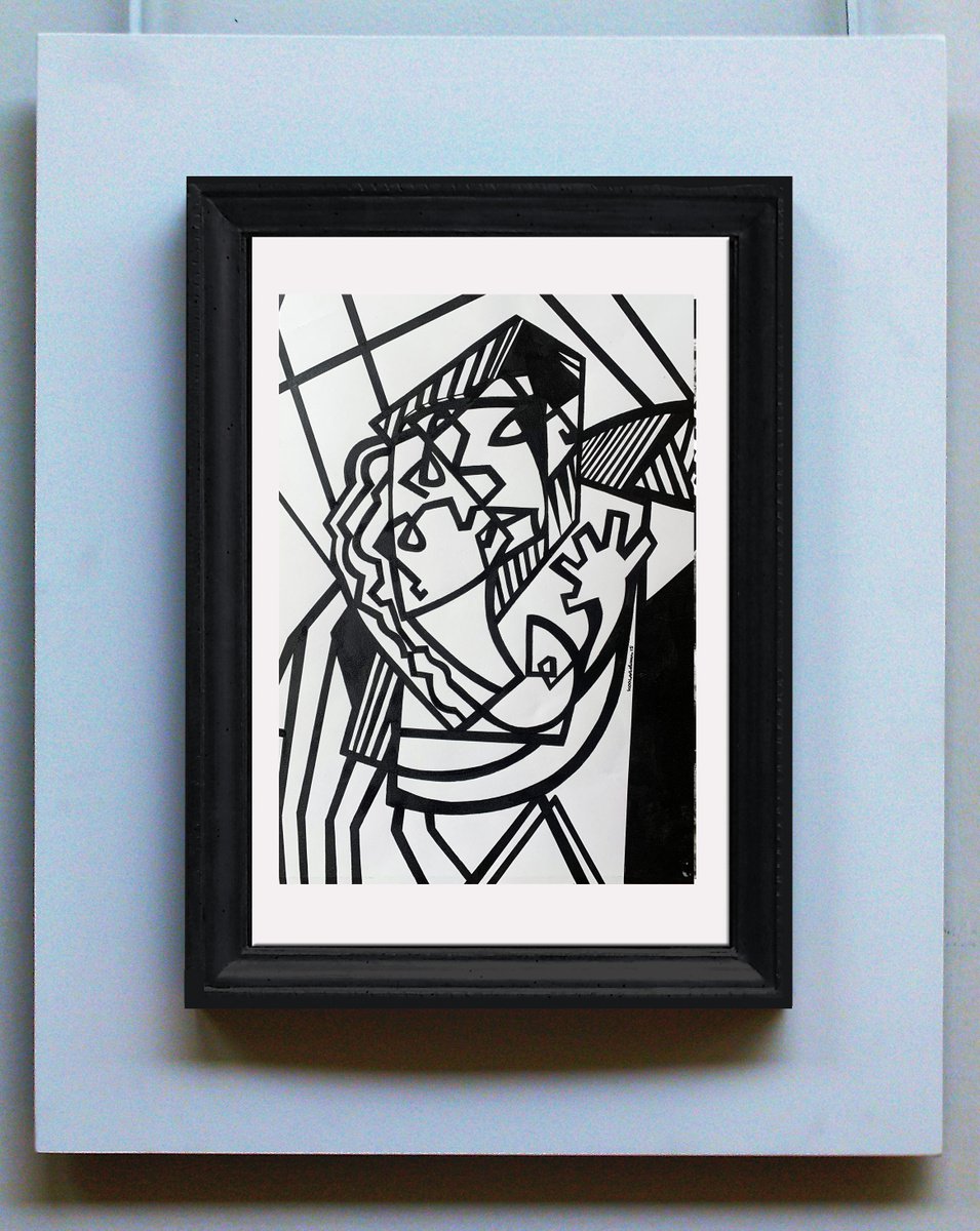 Illustrative Ink Drawing , The Kiss 2 By Koola Adams, 12 X 17, Artwork For Sale On Artfinder