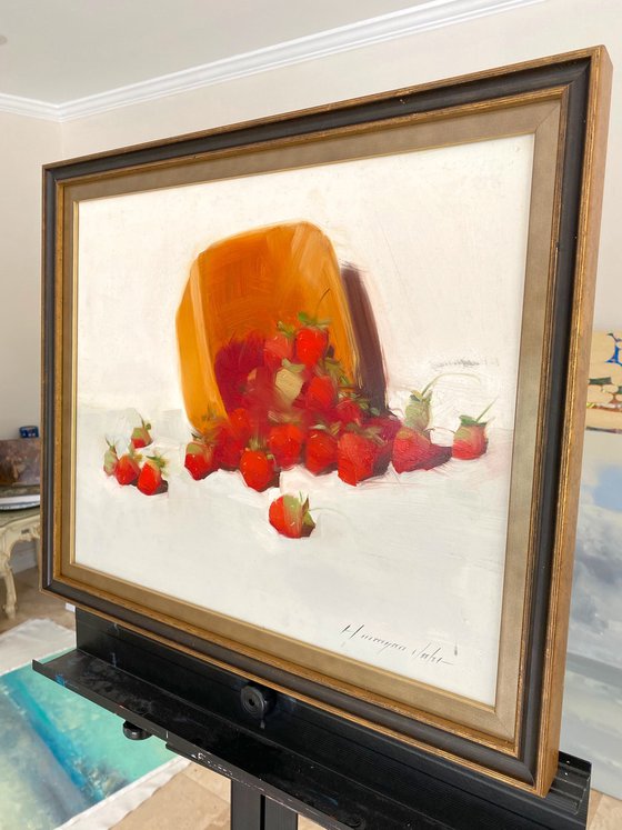 Strawberries, Original oil painting, Handmade artwork, One of a kind