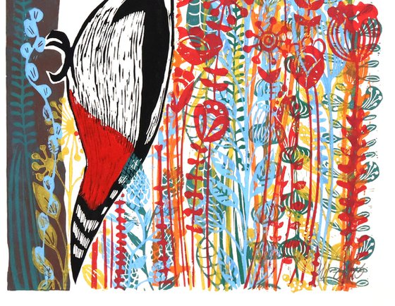 Woodpecker and Flowers