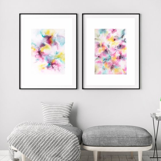 Watercolor abstract flowers set "Rainbow flowers"