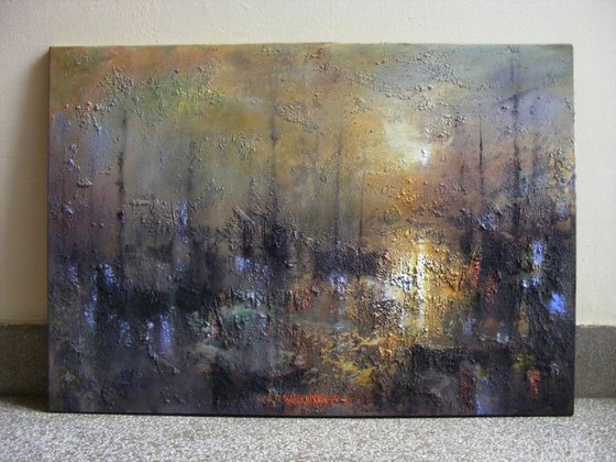 "Harbor of destroyed dreams -Between what you Feel and what you Know" / Large size W 100x H 70cm