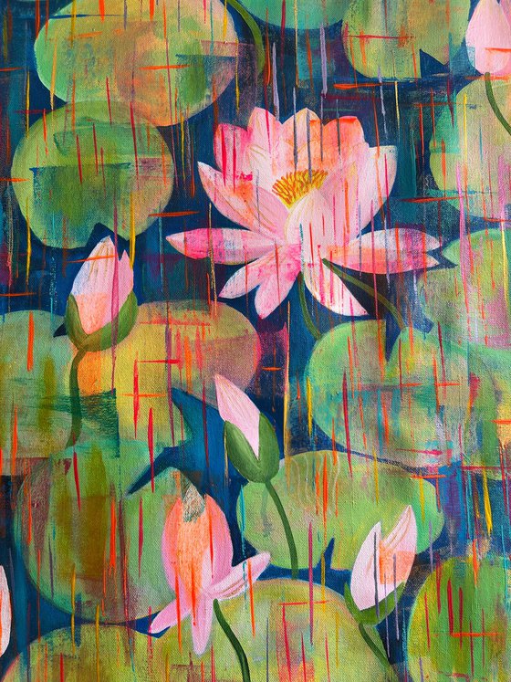 Lily pond of passion ! Large square painting