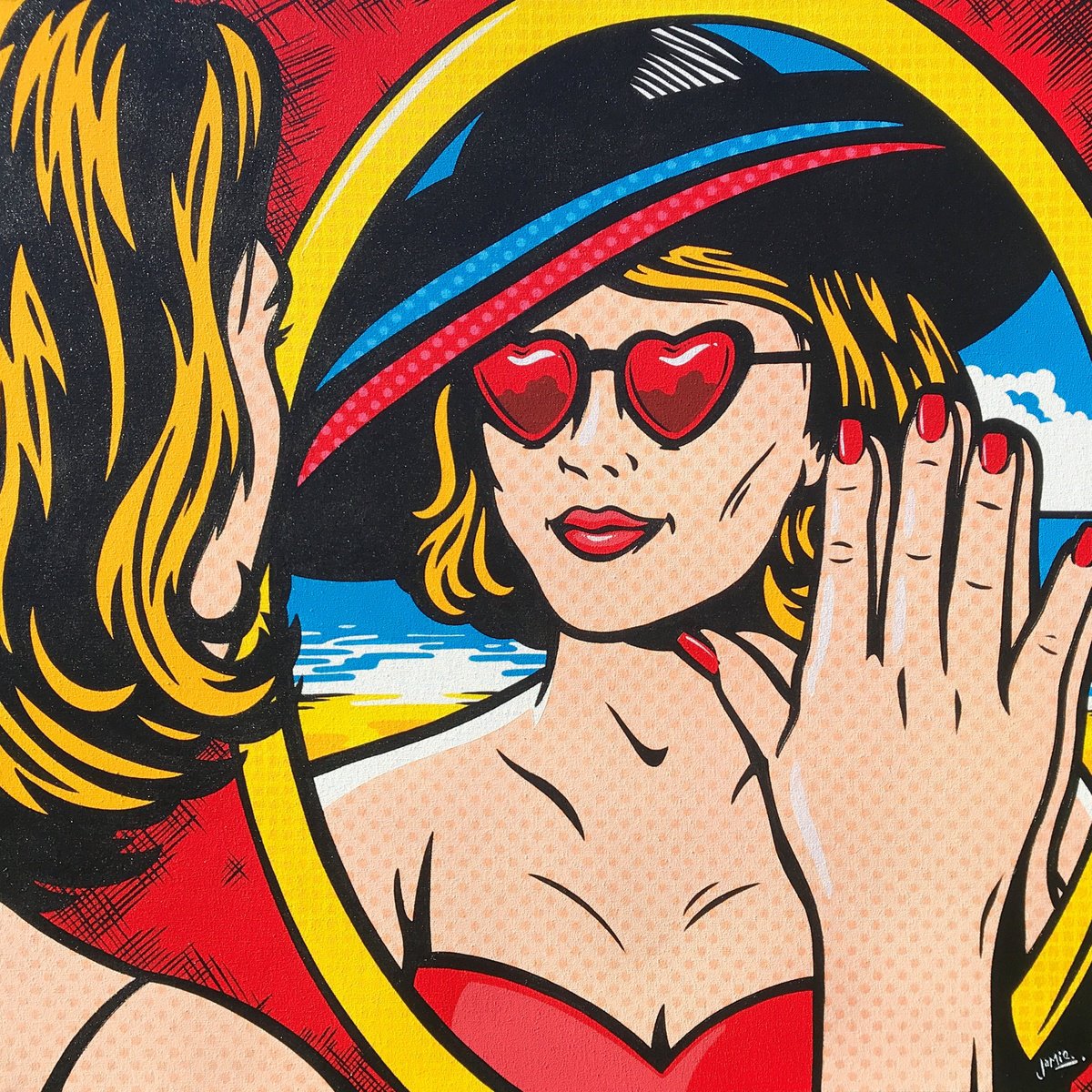 Urban And Pop Portrait Acrylic Painting By Jamie Lee, 24 X 24, Wish You Were Here, Original Artwork