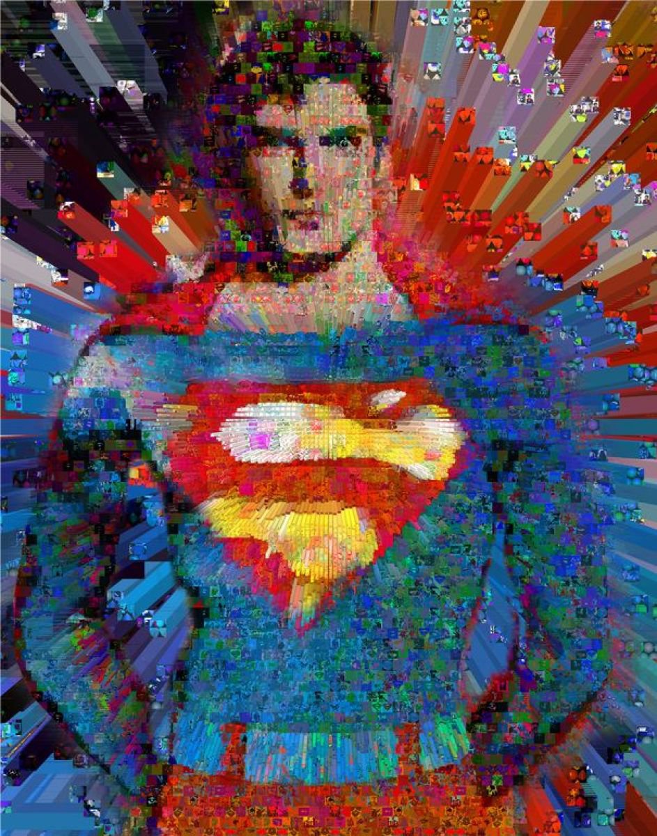 Portrait Collage By John Lijo Bluefish, 47 X 60, Superman Collage, Original Artwork