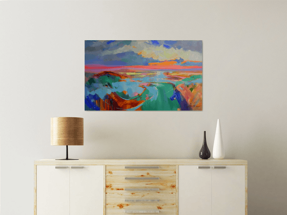 "Bright Horizon" Original painting Oil on canvas Abstract landscape (2021).