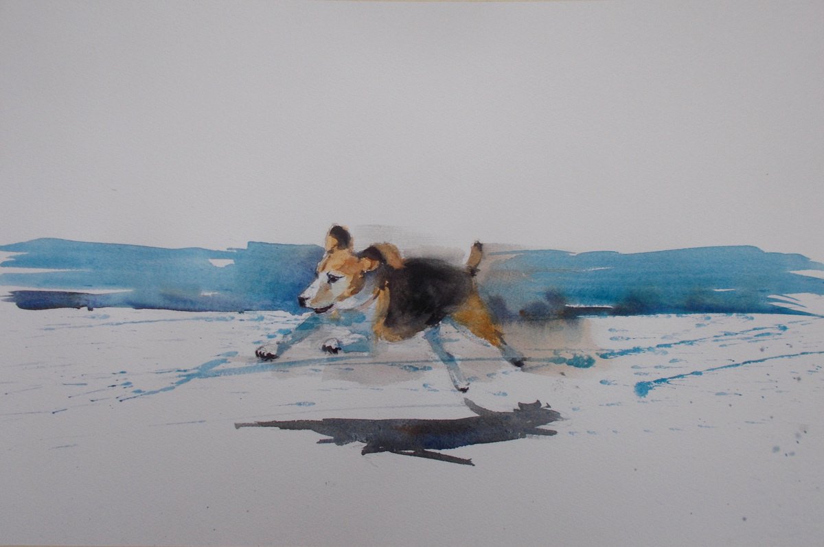 Impressionistic Animal Watercolour By Giorgio Gosti, 21 X 14, Running Dog 2, Original Artwork