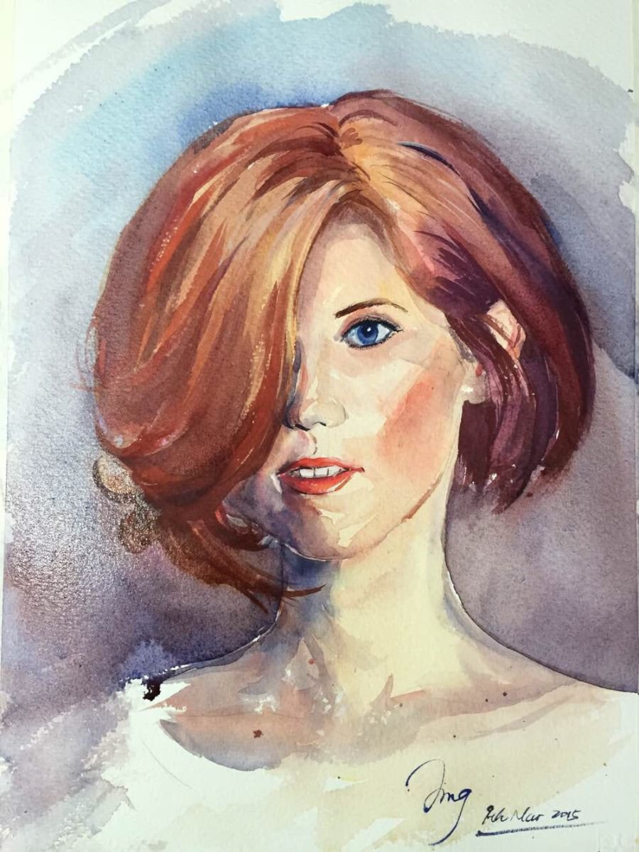 Impressionistic Portrait Watercolour By Jing Chen, 11 X 15, Curiosity, Original Artwork