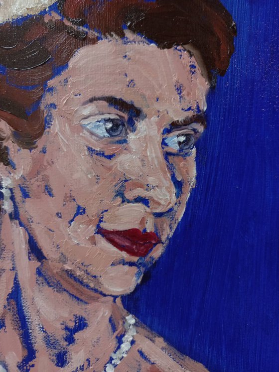 God Save The Queen. Oil portrait of Elizabeth II. 11.8x11.8inc/30x30cm