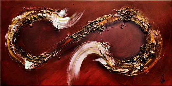 Red Love - abstract acrylic painting, canvas wall art, deep- textured, red white gold, modern art