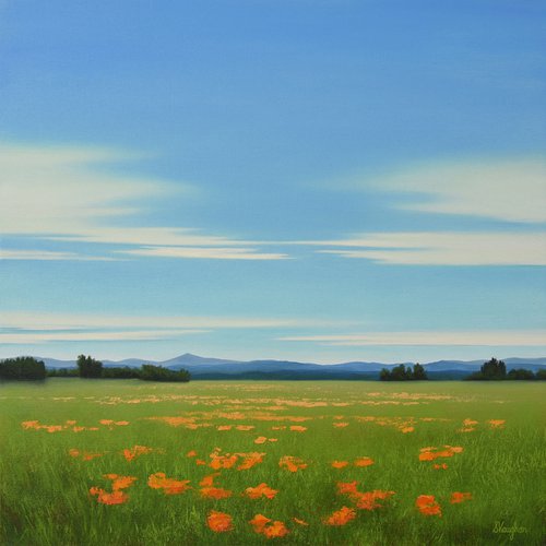 Peaceful Day - Colorful Flower Field Landscape by Suzanne Vaughan