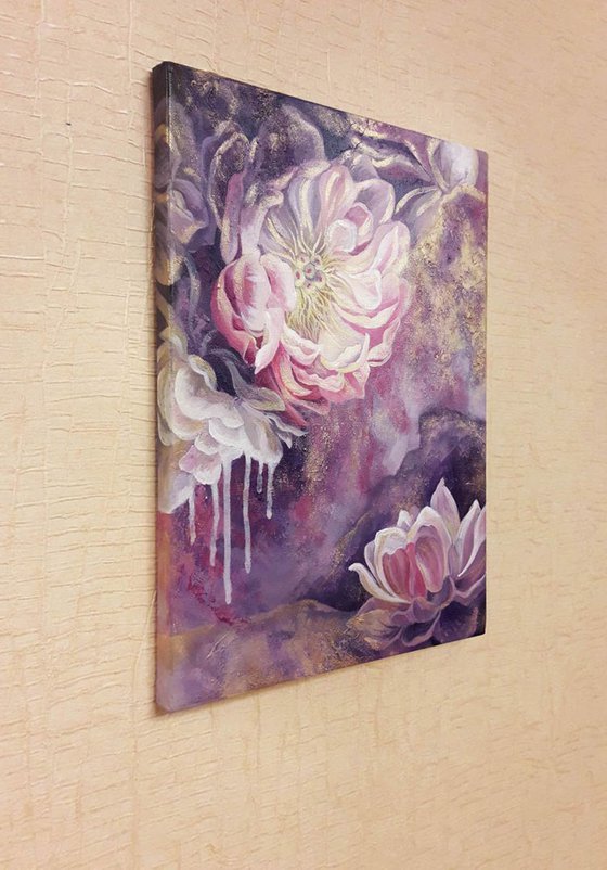 "Flowers glowing", peony painting, flowers painting, floral art