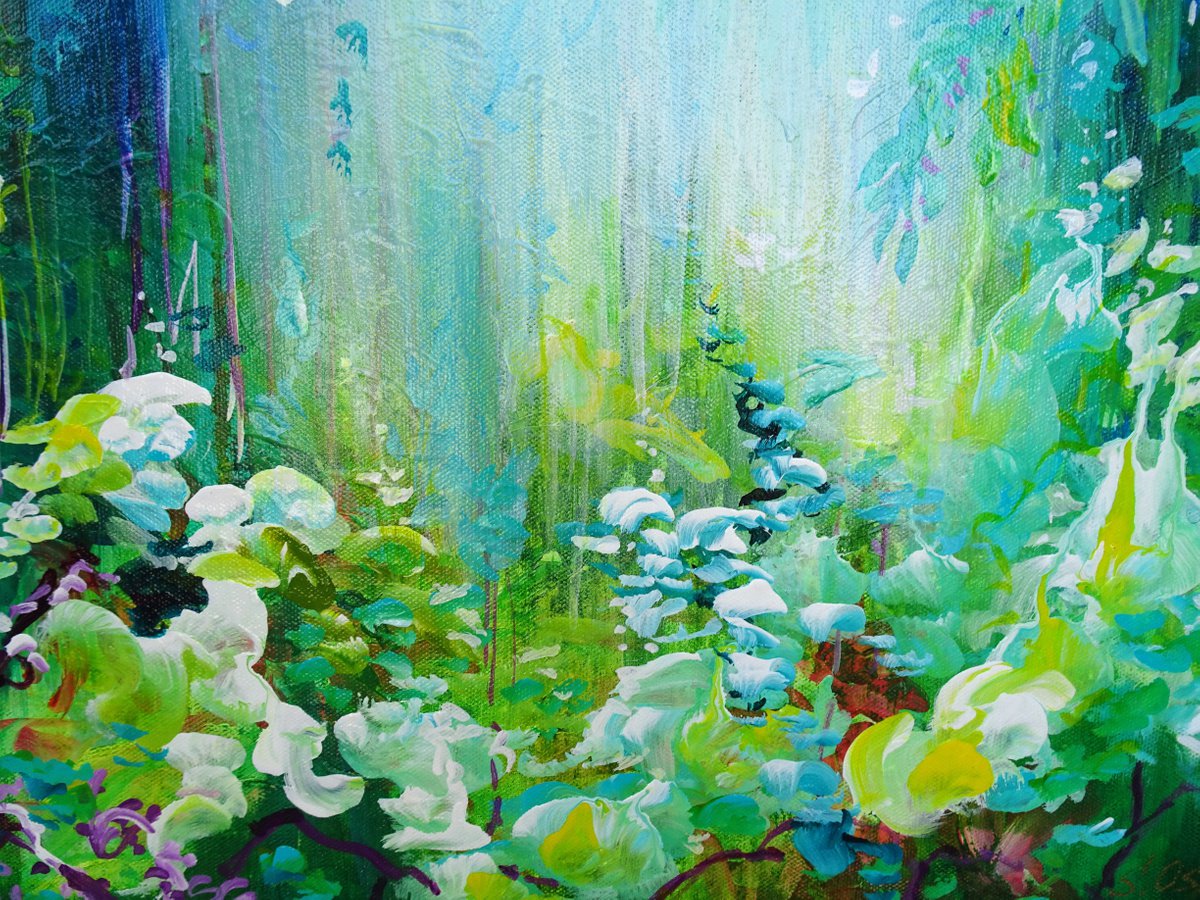 TROPICAL RAINFOREST II. Orchid Flowers Acrylic Square Painting on Canvas Acrylic  painting by Sveta Osborne