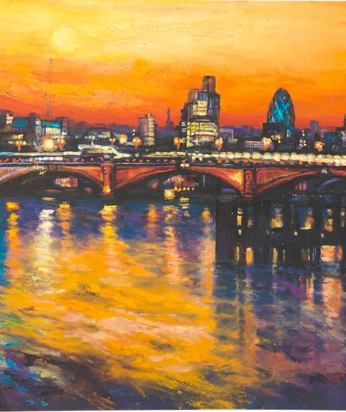 London skyline with Blackfriars Bridge, Large Print by Patricia Clements