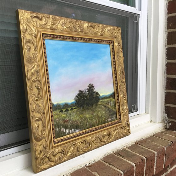 OUT TO PASTURE AT TWILIGHT - oil 12X12 (SOLD)