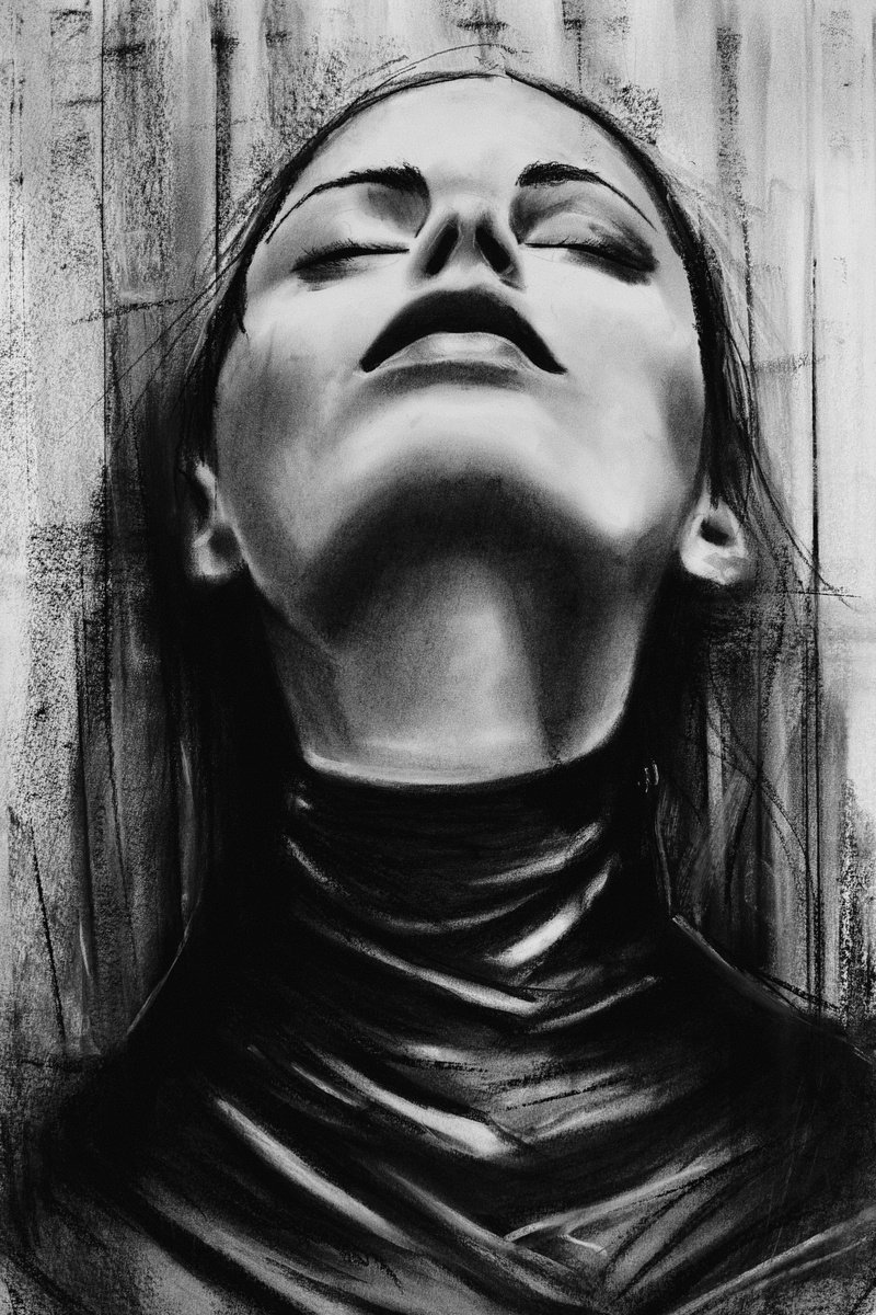 Impressionistic Portrait Charcoal Drawing By Denny Stoekenbroek, 16 X 26, Ascend, Original Artwork