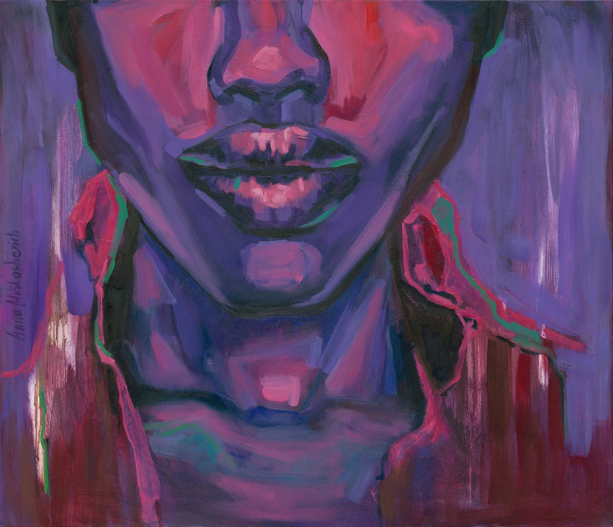 BELIEVER - African purple original painting on canvas by Anna Miklashevich