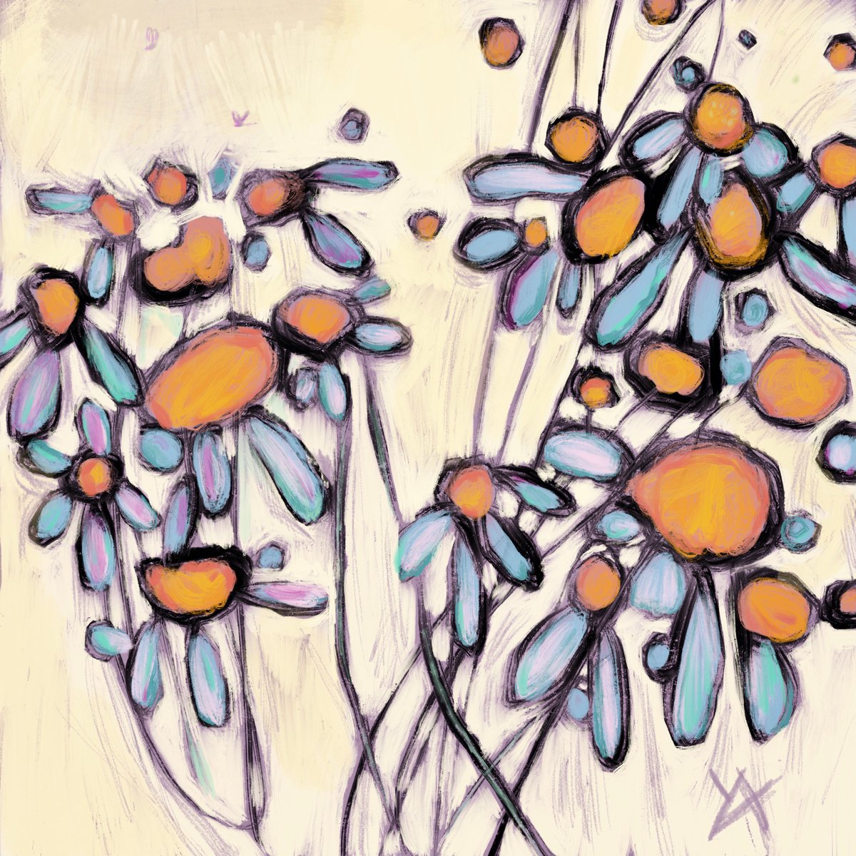 LIGHT- a digital abstract daisy flowers field painting, giclee print, different sizes by Yulia Ani