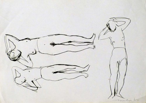 Three Nudes Lying On The Beach, 21x29 cm ES by Frederic Belaubre
