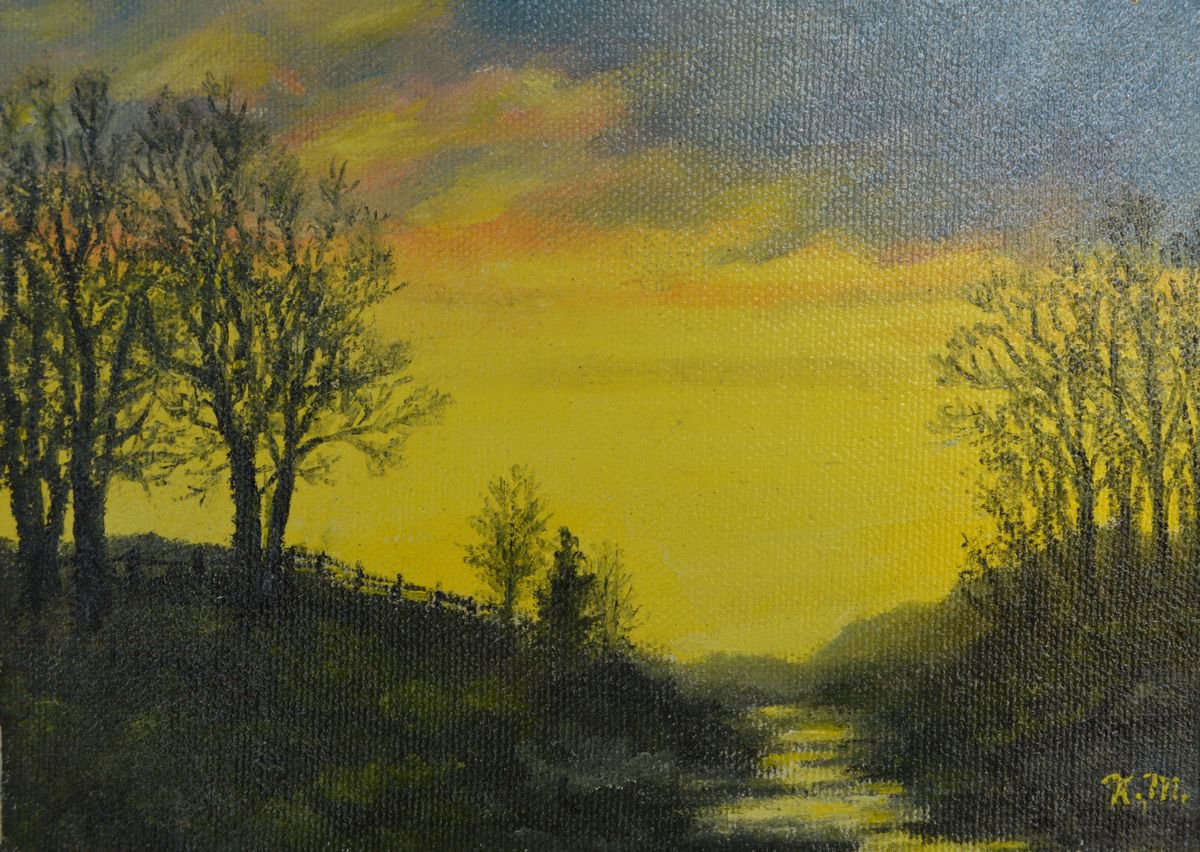 Sundown Sky - 5X7 oil by Kathleen McDermott