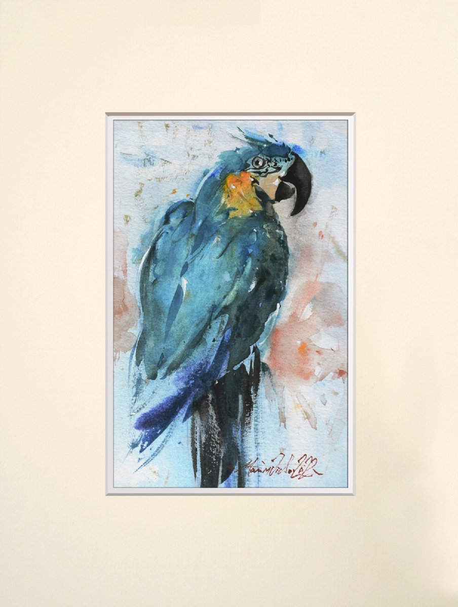 Blue Parrot, watercolour painting. Macaw.2022 by Marin Victor