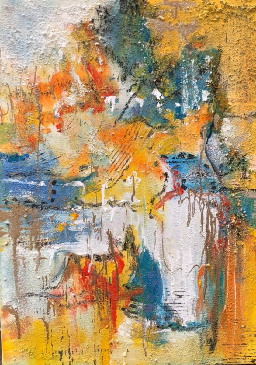 Abstract Oil Painting By Snezana Djordjevic, 20 X 28", Waves Of Colors, Original Artwork