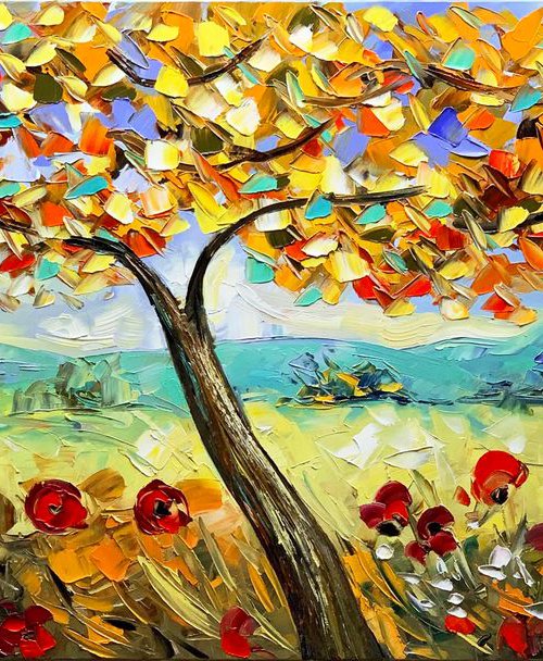 Surrounded In Gold Landscape Oil Painting 120 x 60, 48 inches by Lana Guise