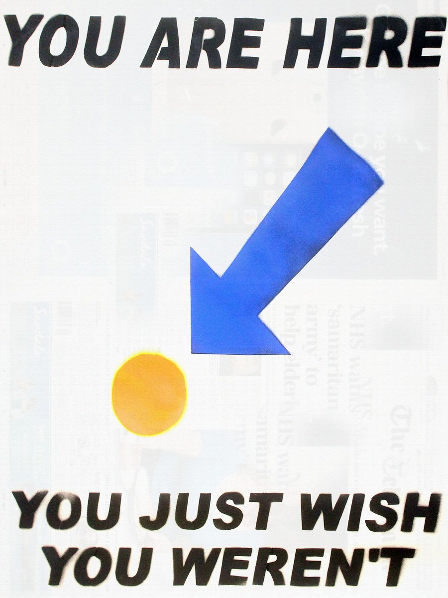 Urban And Pop Abstract Painting By Juan Sly, 23 X 30", You Are Here (On An Urbox)., Original Artwork