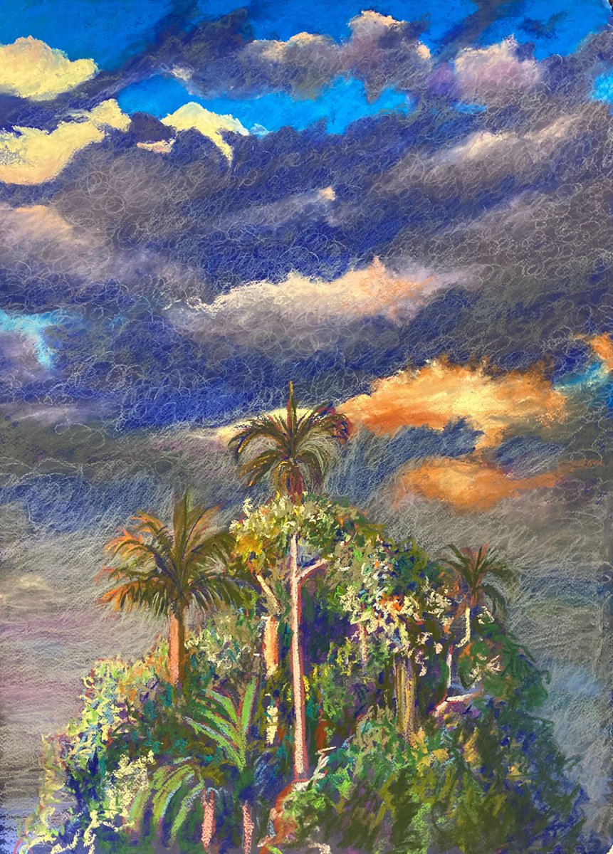 Impressionistic Landscape Pastel Drawing By John Cottee, 22 X 30, Jungle Fragment, Original Artwork